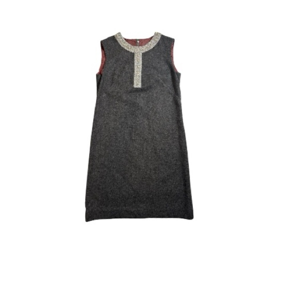 VTG Nelly De Grab  Wool  Dress Size L Pearl Detail Rhinestone Sheath Preppy